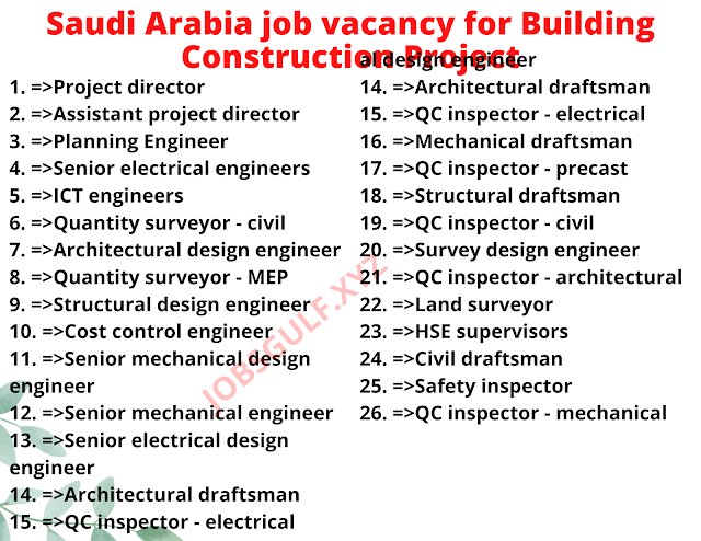Saudi Arabia job vacancy for Building Construction Project