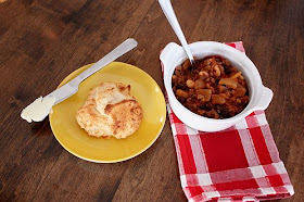 Beef and Bean Chili with Cheesy Garlic Biscuits