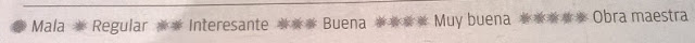 Baremo de calificación de películas de "La Nueva España"