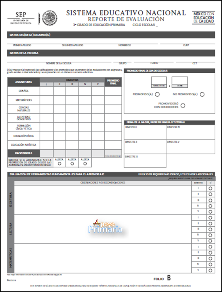 Reporte de Evaluación para Tercer Grado 2014 - 2015