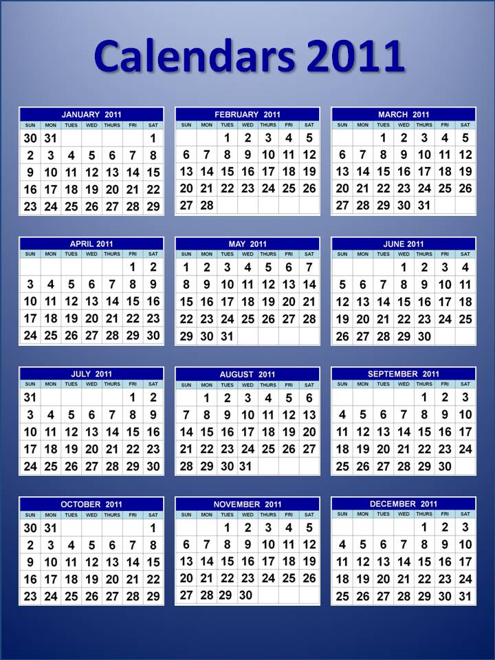 printables calendar 2011. Calendars 2011 in one (1) page