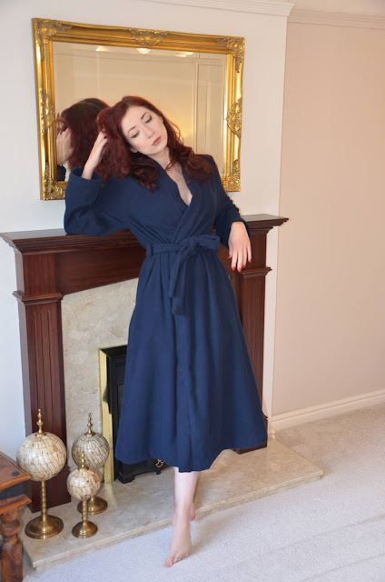 Named Clothing Lahja unisex dressing gown bath robe sewing pattern minerva makers navy towelling fabric fashion sewing blog millenial sewing