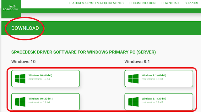 spacedeskをサーバー側PCにダウンロードする