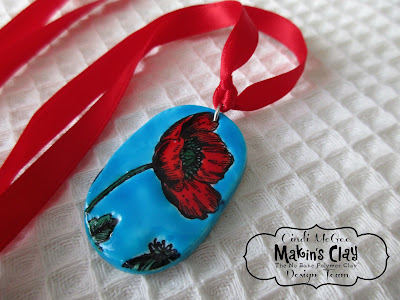 Glazed Poppy Pendant made with Makin's Clay® by Cindi McGee