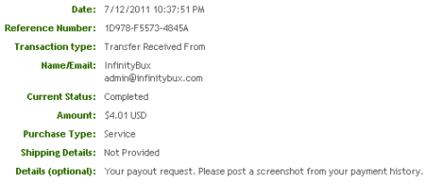 Pembayaran Pertama dari InfinityBux Juli 2011 - Paid