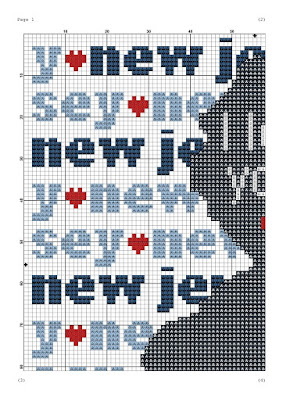 New Jersey state map typography cross stitch pattern - Tango Stitch