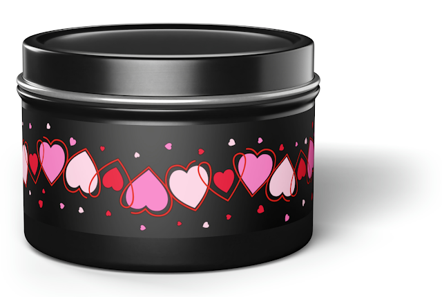 Tin Candle With Valentine's Day Red and Pink Heart Patterns