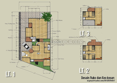 Desain Sketch Ruko dan Kos-Kosan Pada Lahan 16x27 Meter