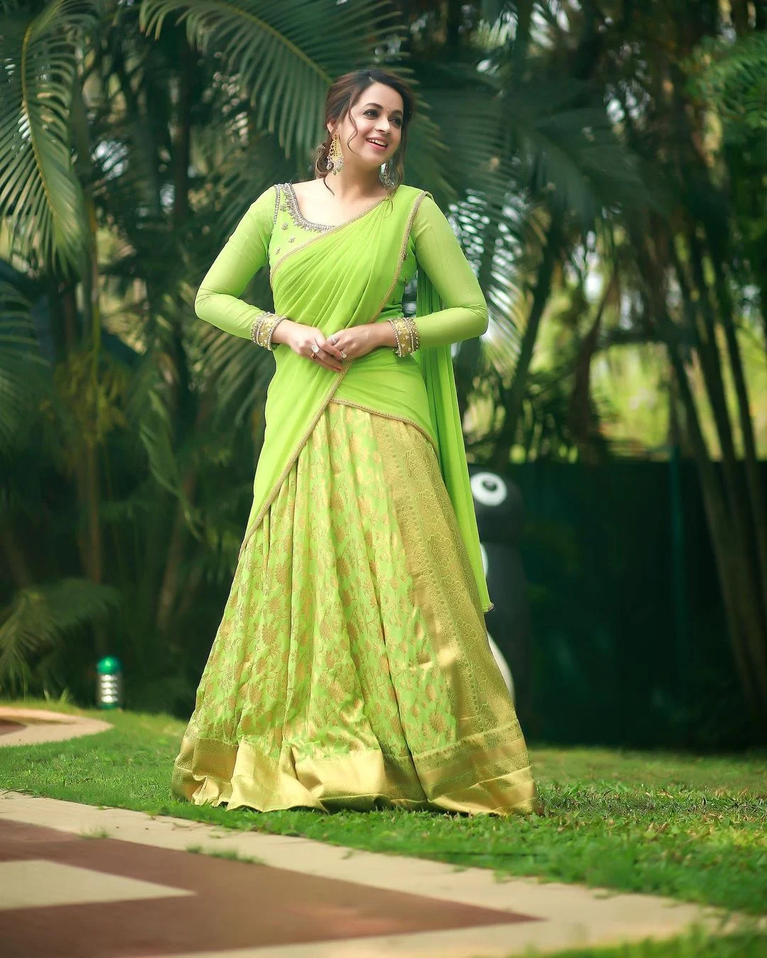 Actress bhavana Menon in Green Half Saree Photoshoot