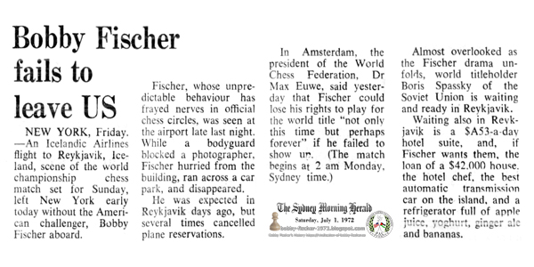 Bobby Fischer Fails to Leave U.S.