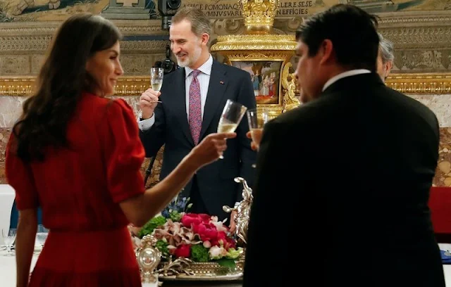 President Carlos Alvarado Quesada and First Lady Claudia Dobles Camargo. Queen Letizia wore Queen Sofia's red fringe skirt and blouse