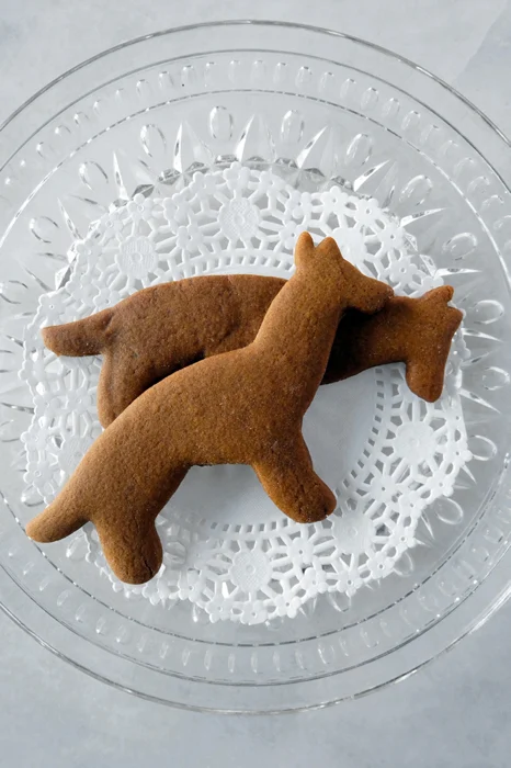 German Shepherd gingerbread cookies plated