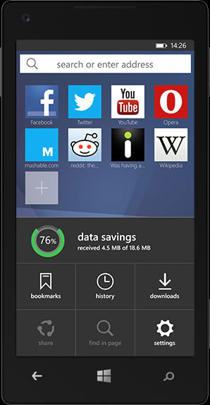 Opera mini cho windowphone