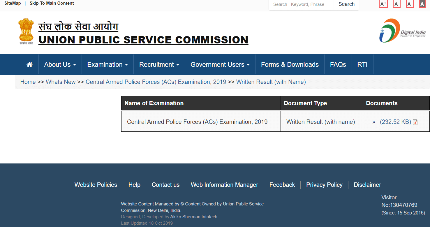 UPSC CAPF Written Exam Result 2019