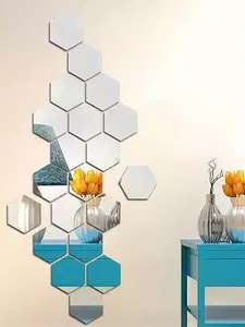 12/24pcs Hexagon Shape Self Adhesive Reflective Stereo Mirror Wall Stickers Mirrors Wall Mirror Decals Decoration For Home US $0.28 + Shipping: US $1.79