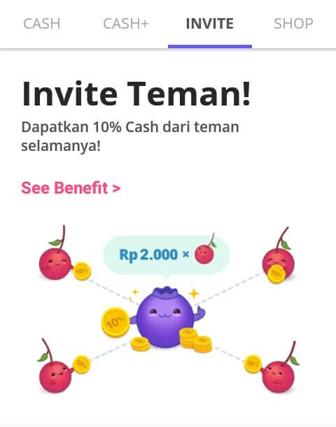 Silahkan undang teman Anda melalui link refferal pada menu "Invite".