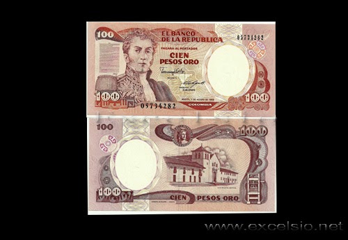 Billete de 100 pesos en Colombia