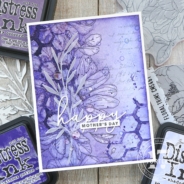 Happy Mother's Day Card by Juliana Michaels featuring Tim Holtz Floral Trims Stamp Set and Faux Bleach Technique