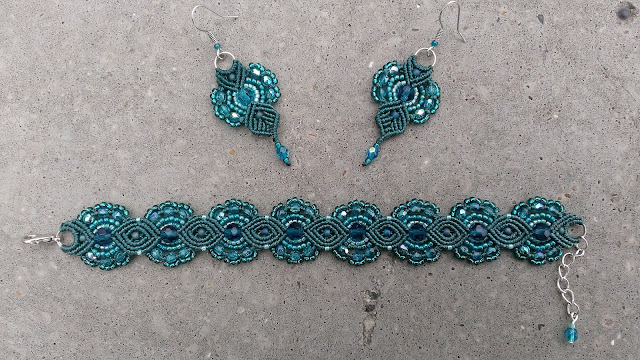 Micro macrame teal earrings and bracelet set