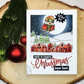 Sunny Studio Stamps: Scenic Route Super Duper Woodland Borders Christmas Garland Frame Dies Winter Super Hero Themed Christmas Card by Candice Fisher