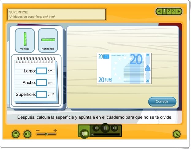 Superficie: "Unidades de superficie: cm2 y m2" (Aplicación interactiva de Matemáticas de Primaria)