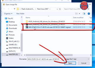 4. Setelah file firmware ditemukan, sorot lalu klik open.