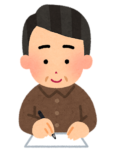 紙に何かを書く人のイラスト（中年男性）