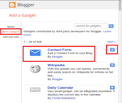 How to add contact form widget on blogger