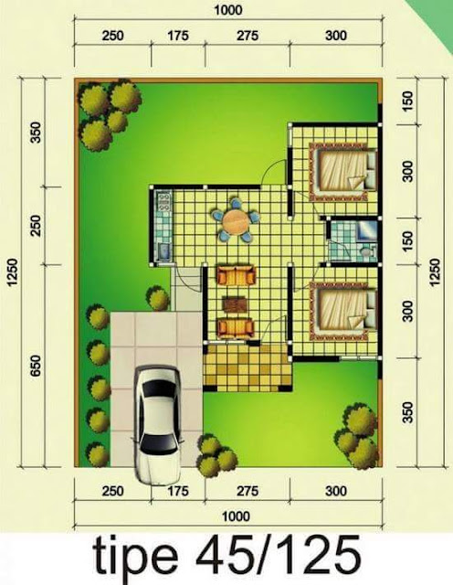 Contoh Desain Denah Rumah Minimalis Tipe 45 Model