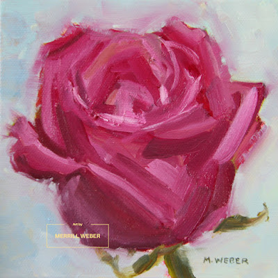 pink-power- single-pink-rose-oil-painting-merrill-weber