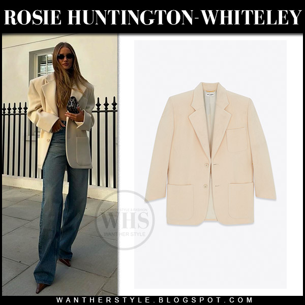 Rosie Huntington-Whiteley in white oversized blazer and jeans