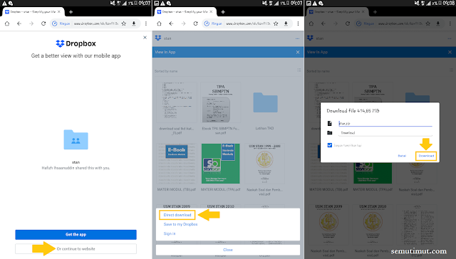 cara download file di dropbox android