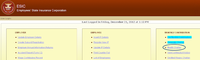 Modify Monthly Contibution Challans Online