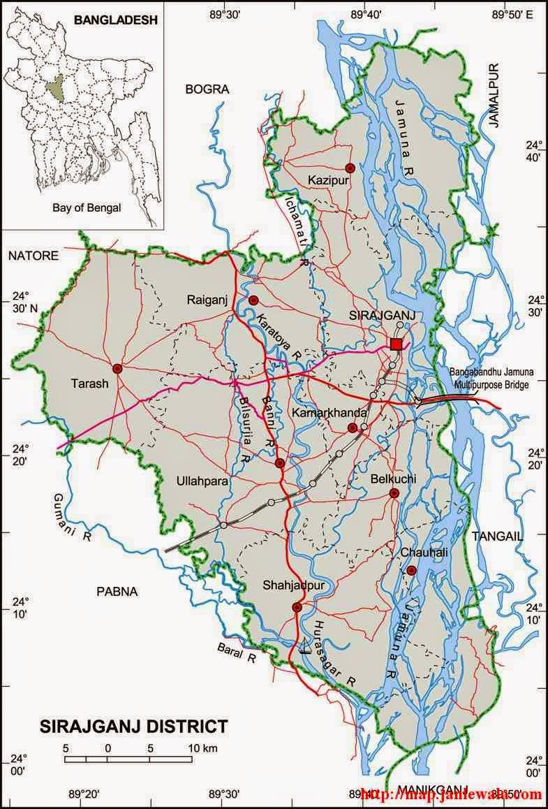 sirajganj zila map of bangladesh
