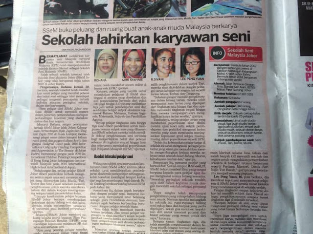 SEKOLAH SENI MALAYSIA JOHOR DALAM PAPARAN AKHBAR HARI INI.