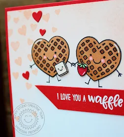 Sunny Studio Stamps: Cascading Hearts and Breakfast Puns Love You A Waffle Card by Vanessa Menhorn