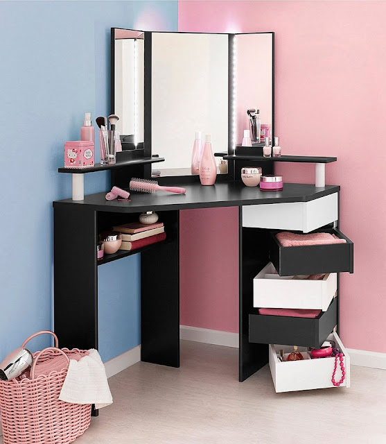 portable vanity table with storage and mirror