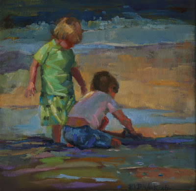 YOUNG BOYS AT THE BEACH 12 X 12 OIL ON GALLERY WRAPPED CANVAS