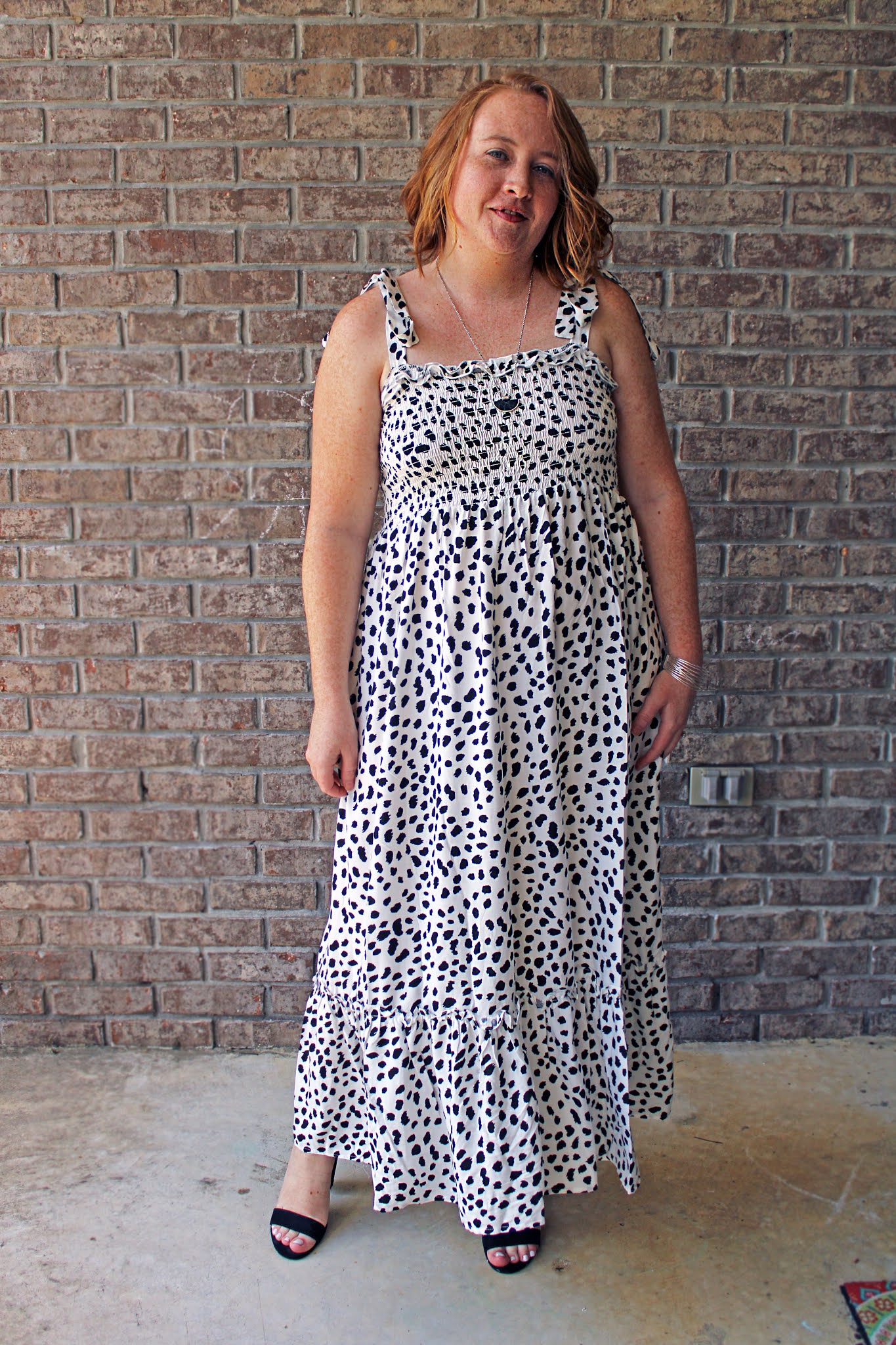 dalmation tie strap maxi dress