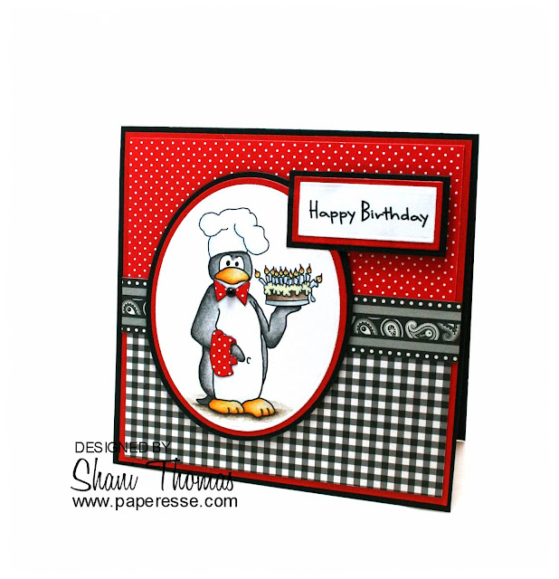 Penguin chef birthday card, featuring Scribbles Brr Bday Chef digital stamp, by Paperesse.