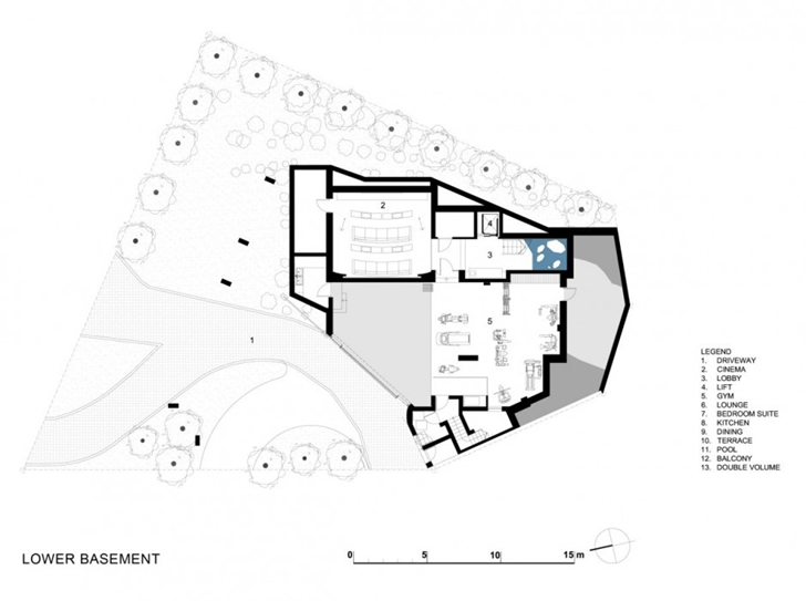 Lower basement floor plan of Head Road 1843 by Antoni Associates