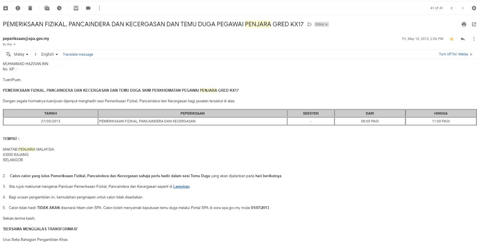 Pengalaman Temuduga Pegawai Penjara Kx17 Ka19