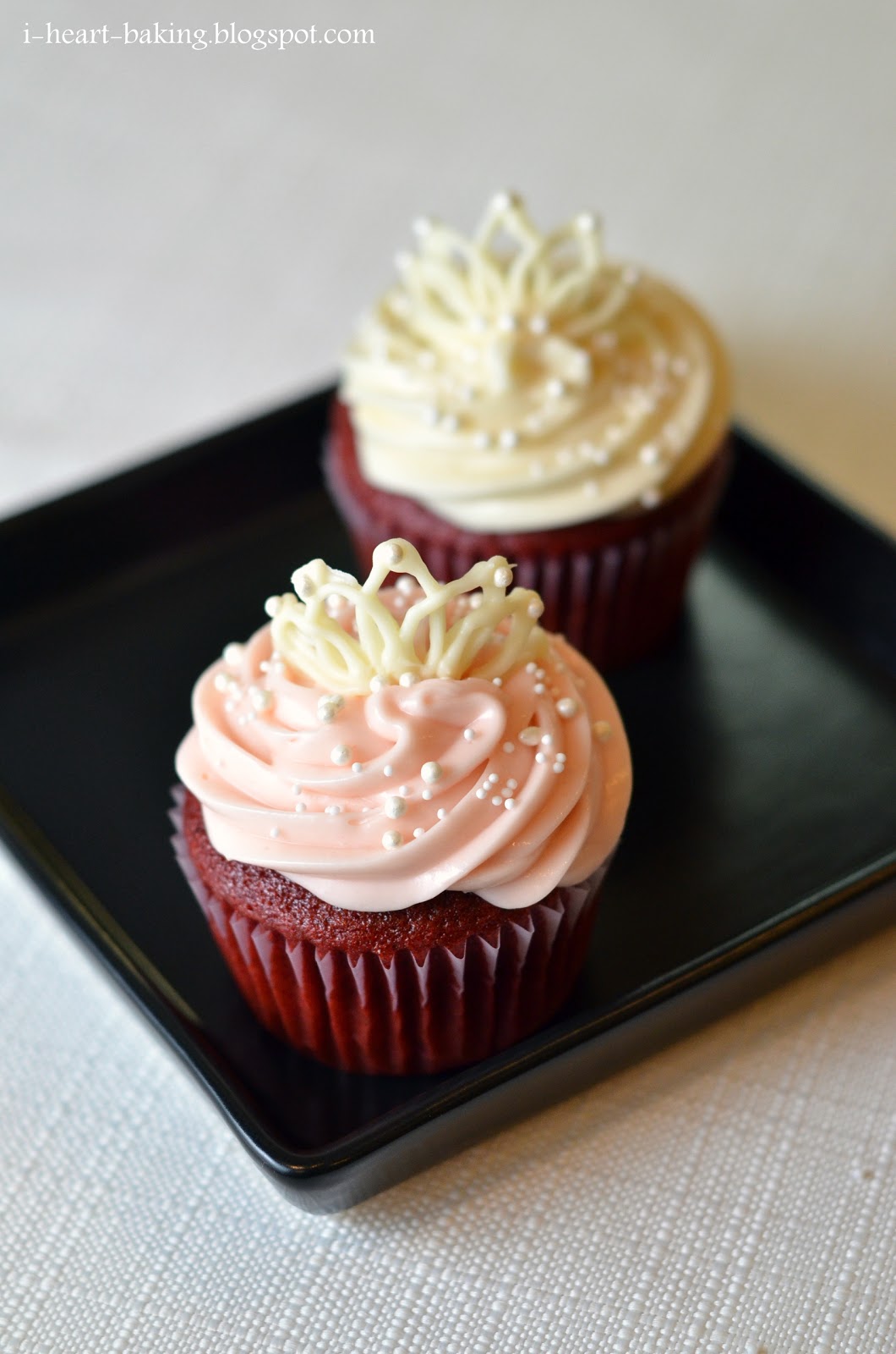 simple chocolate cake decorations white chocolate tiaras and red velvet cupcakes