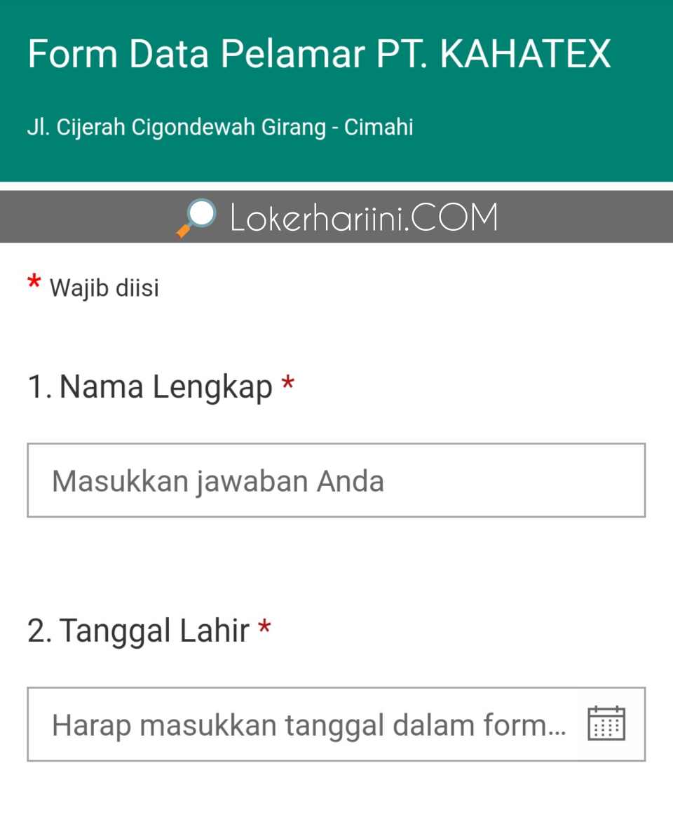 Form Data Pelamar Pt Kahatex Cijerah - Extra
