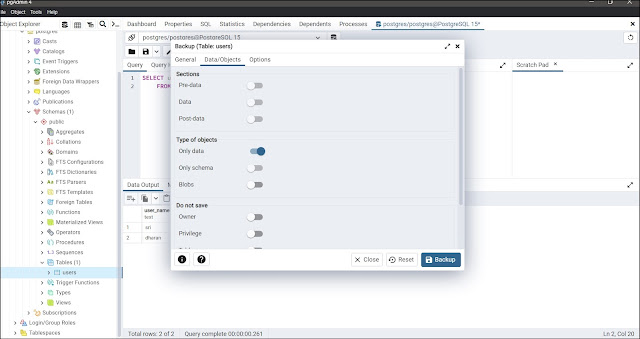 How to take Backup and Restore a table with insert script in Postgresql and PGADMIN4