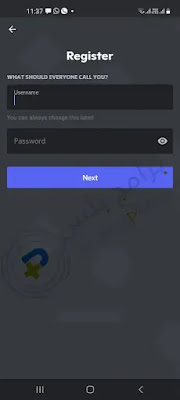 اختيار اسم المستخدم وكلمة السر تطبيق  ديسكورد