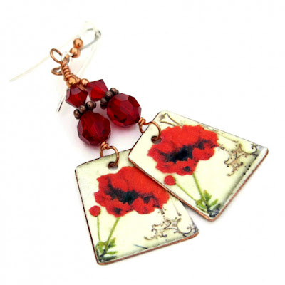 faux vintage tin red poppy earrings gift for her