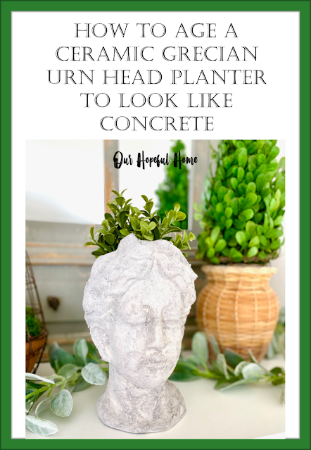 DIY faux concrete Grecian urn head boxwood