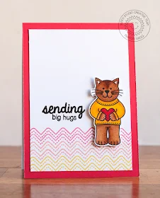 Sunny Studio: Sending Big Hugs Kitty Cat Card by Marion (using Sunny Borders and Sending My Love stamps)