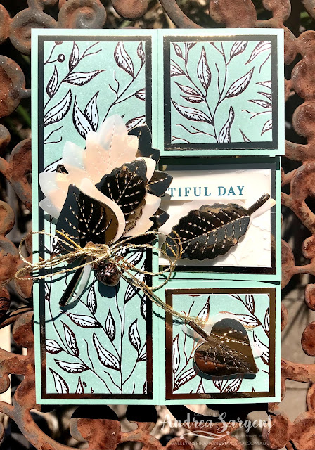 Mint Macaron Love of Leaves Stampin Up Tri-fold Shutter card, Andrea Sargent, Valley Inspirations, Adelaide Foothills, Australia